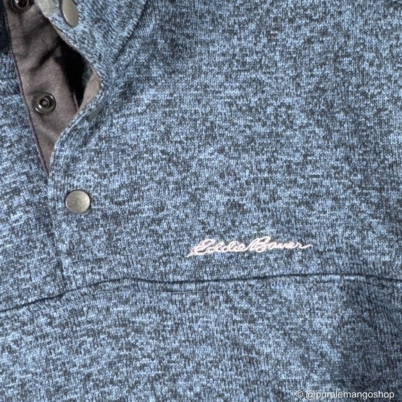 Eddie Bauer Snap Mock Neck Pullover Sweater | Blue Heather | Mens | MEDIUM - Picture 4 of 9
